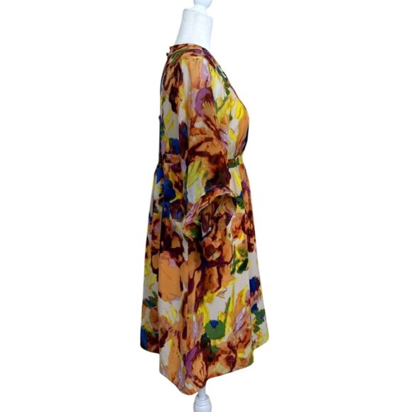 Anthropologie Maeve Silk Kimono Dress Floral V-Neck Open-Back Colorful Size 6 - Picture 5 of 8
